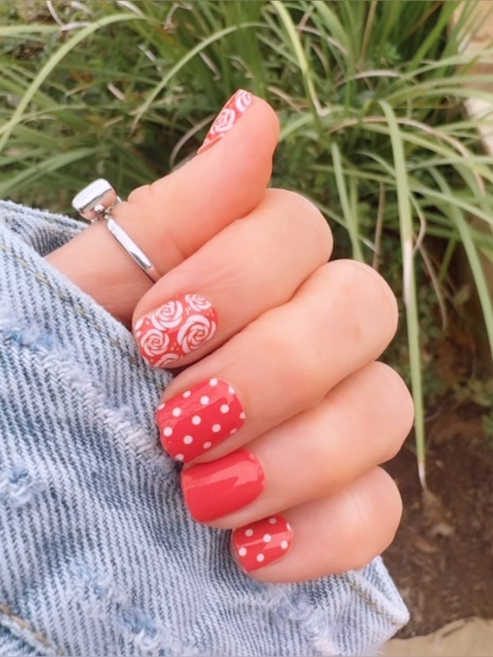 🍓 Strawberry Sugar Nail Wraps | Red & White Polka Dot + Swirl Design